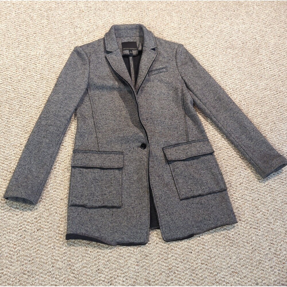 Banana Republic Knit DB Blazer Womens 2 Heathered Gray Wool Blend Office Career